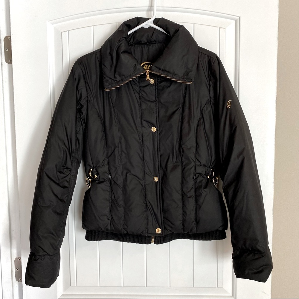 GUESS Black Down Feather Puffer Coat with Gold Detail Size Medium